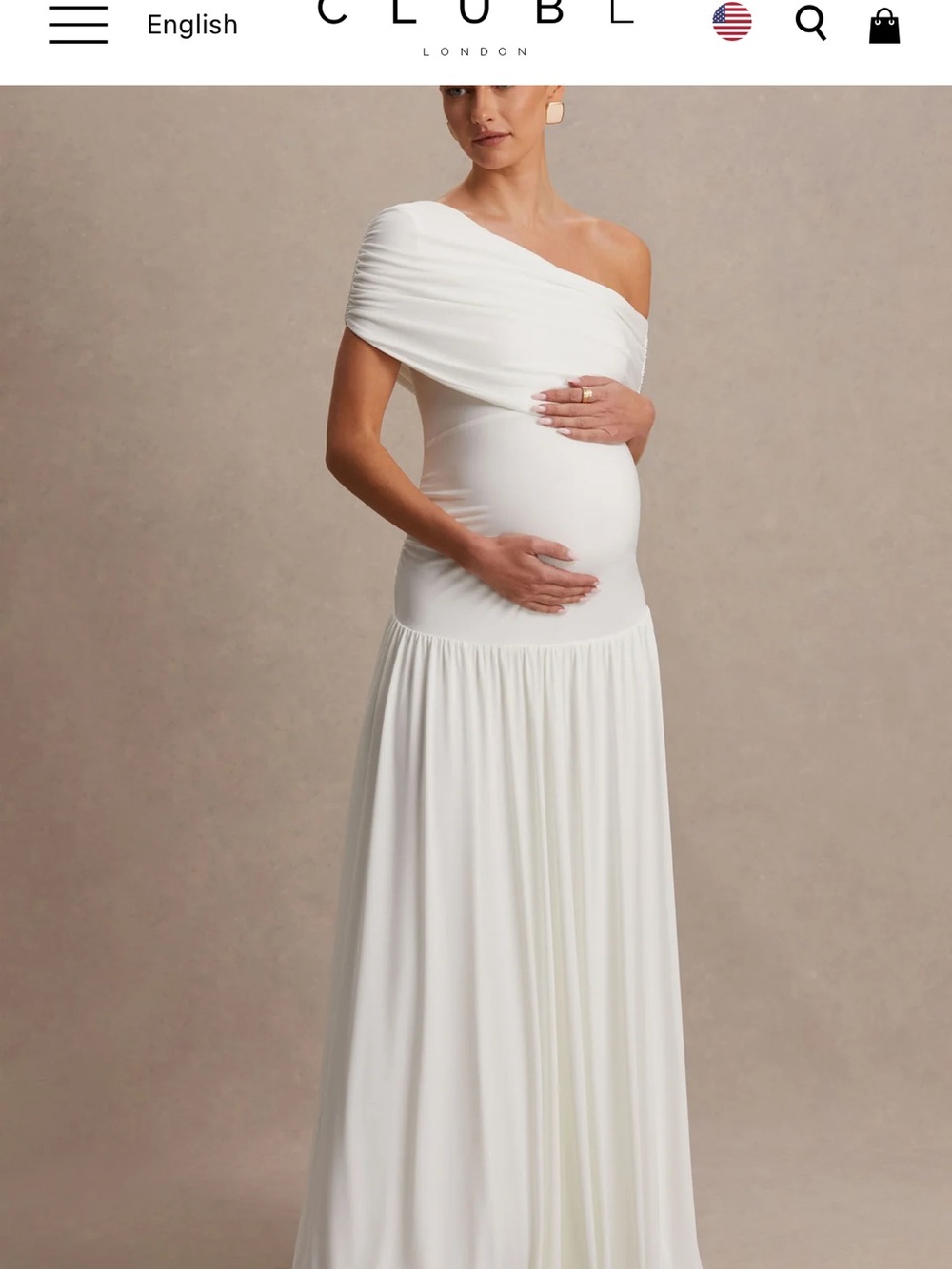 Club L London White One-Shoulder Maternity Maxi Dress